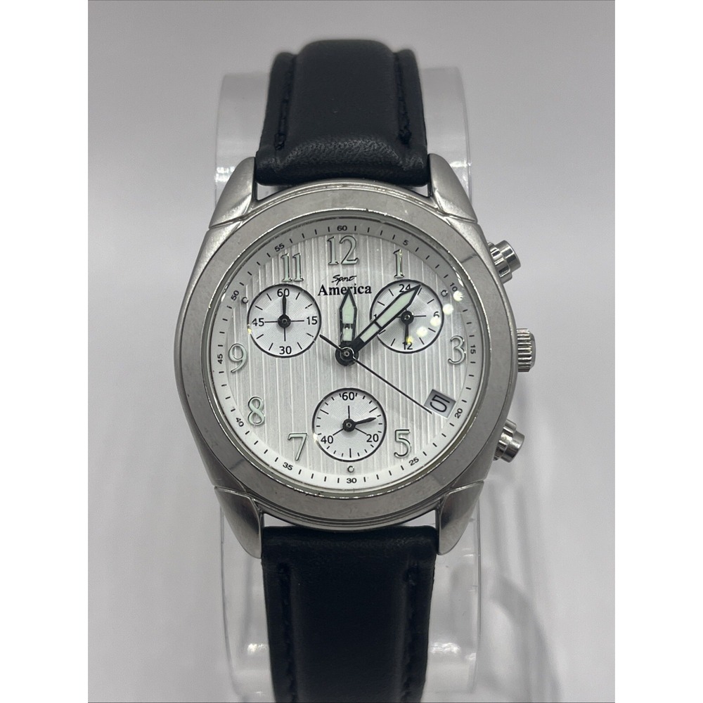 Sport America Women's Multi-function Watch 31mm Case Leather Band - New Battery
